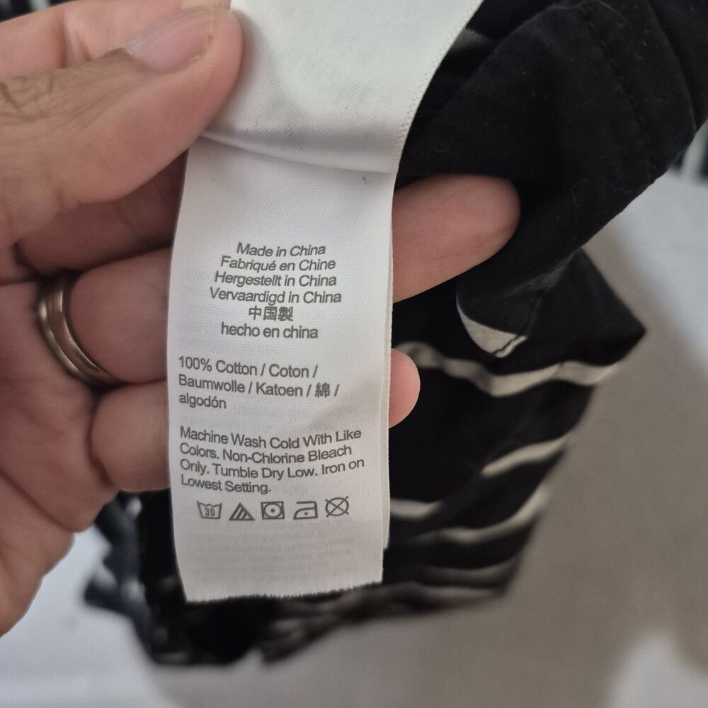 J.Crew Women's Black Stripe Cinched-Waist Cotton Poplin Midi Dress L - Picture 5 of 10